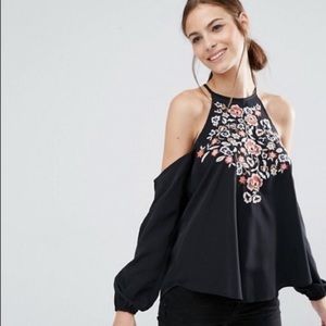 Abercrombie & Fitch Floral Embroidered Cut Out Top
